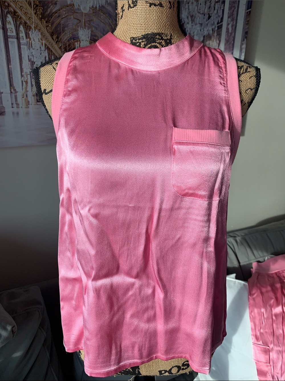 NWT Boston Proper satin pink top and cargo pant set.